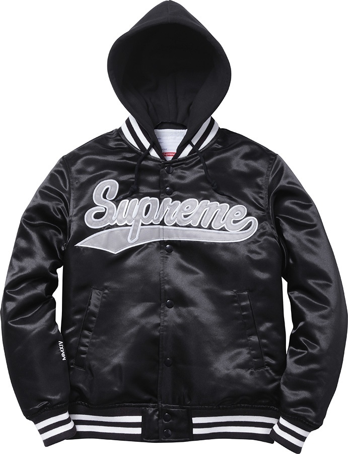 Hooded Satin Varsity Jacket view 6